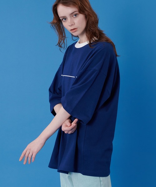 ONCILY(オンシェリー)の「LOGO RINGER T-SHIRT / ワンポイントロゴリンガーTシャツ(Tシャツ/カットソー・メンズ・オフホワイト/ネイビー・LARGE/MEDIUM)」の8枚目の写真