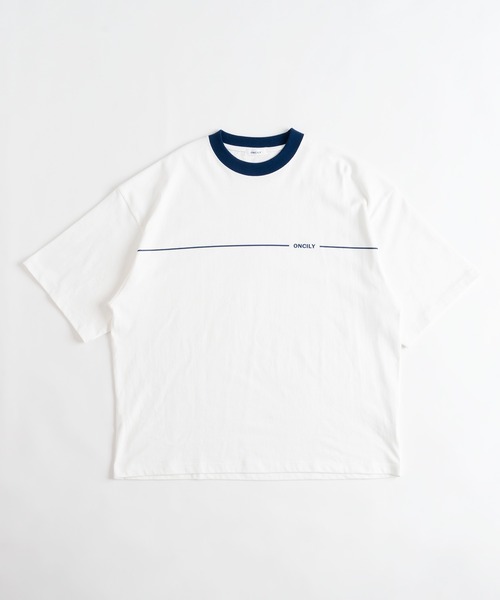 ONCILY(オンシェリー)の「LOGO RINGER T-SHIRT / ワンポイントロゴリンガーTシャツ(Tシャツ/カットソー・メンズ・オフホワイト/ネイビー・LARGE/MEDIUM)」の12枚目の写真