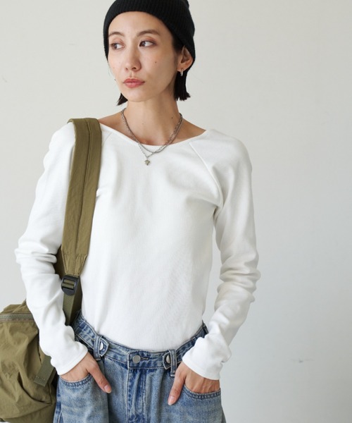 Auntie Rosa Holiday（アンティローザホリデー）の「カップ付きバックオープンリブロンTEE（Tシャツ/カットソー・レディース・オフホワイト/ブラック/カーキ/グレー・FREE）」の19枚目の写真