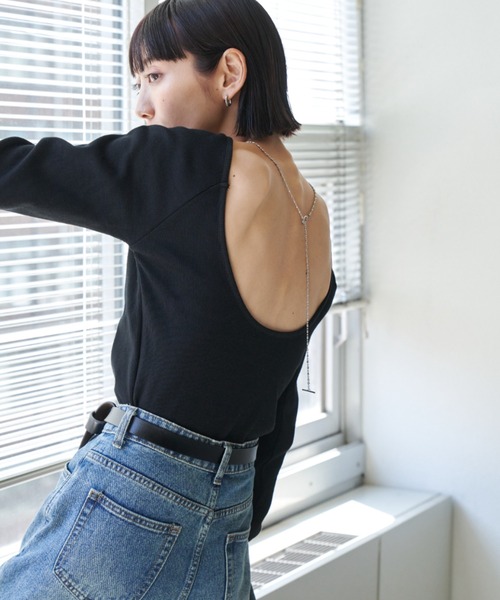 Auntie Rosa Holiday（アンティローザホリデー）の「カップ付きバックオープンリブロンTEE（Tシャツ/カットソー・レディース・オフホワイト/ブラック/カーキ/グレー・FREE）」の10枚目の写真