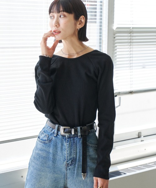 Auntie Rosa Holiday（アンティローザホリデー）の「カップ付きバックオープンリブロンTEE（Tシャツ/カットソー・レディース・オフホワイト/ブラック/カーキ/グレー・FREE）」の8枚目の写真