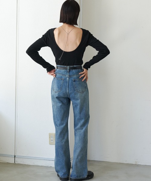 Auntie Rosa Holiday（アンティローザホリデー）の「カップ付きバックオープンリブロンTEE（Tシャツ/カットソー・レディース・オフホワイト/ブラック/カーキ/グレー・FREE）」の13枚目の写真