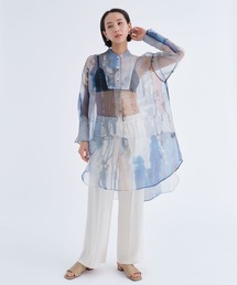 【TELMA/テルマ】PrintedTailoredShirt/プリントテーラードシャツ/シアープリントブラウス