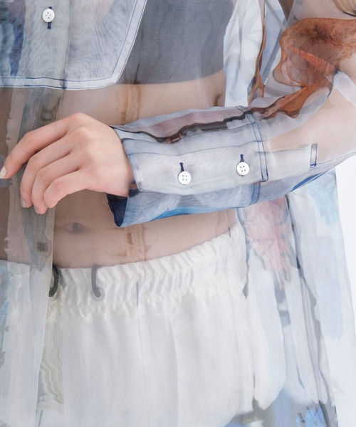 TELMA/テルマ】PrintedTailoredShirt/プリントテーラードシャツ/シアー