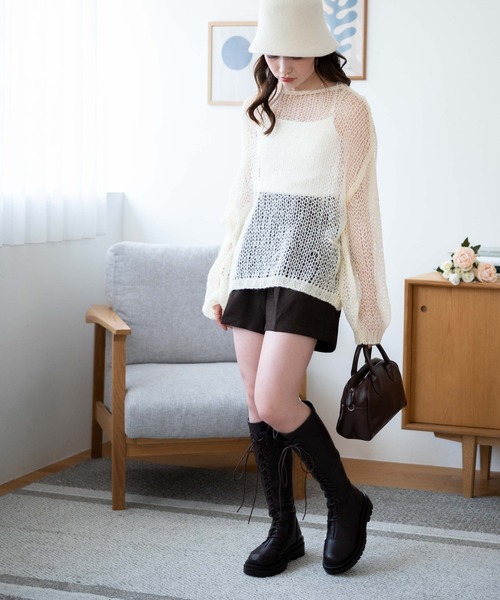 WEGO(ウィゴー)の「WEGO/モヘアライクニットプルオーバー(ニット/セーター・レディース・アイボリー/サックスブルー/ブラック/グリーン・FREE)」の13枚目の写真