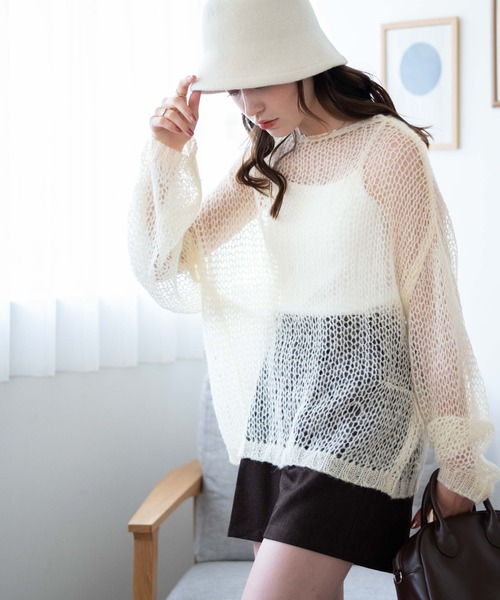 WEGO(ウィゴー)の「WEGO/モヘアライクニットプルオーバー(ニット/セーター・レディース・アイボリー/サックスブルー/ブラック/グリーン・FREE)」の11枚目の写真