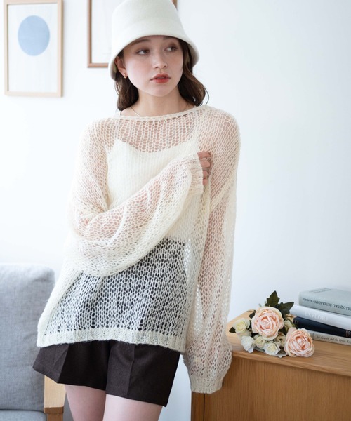 WEGO(ウィゴー)の「WEGO/モヘアライクニットプルオーバー(ニット/セーター・レディース・アイボリー/サックスブルー/ブラック/グリーン・FREE)」の10枚目の写真