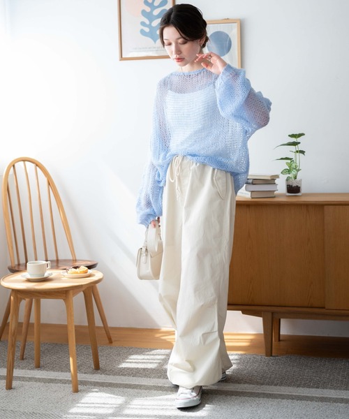 WEGO(ウィゴー)の「WEGO/モヘアライクニットプルオーバー(ニット/セーター・レディース・アイボリー/サックスブルー/ブラック/グリーン・FREE)」の6枚目の写真