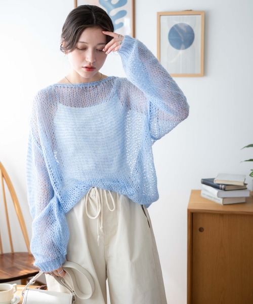WEGO(ウィゴー)の「WEGO/モヘアライクニットプルオーバー(ニット/セーター・レディース・アイボリー/サックスブルー/ブラック/グリーン・FREE)」の16枚目の写真