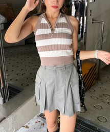 ハーフZIPアメスリニットトップス