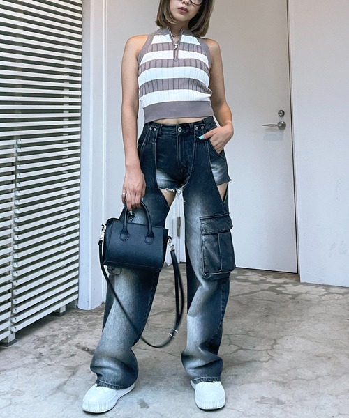 SPIRALGIRL(スパイラルガール)の「ハーフZIPアメスリニットトップス(ニット/セーター・レディース・ベージュ系/ブラック系/ブラック・FREE)」の8枚目の写真