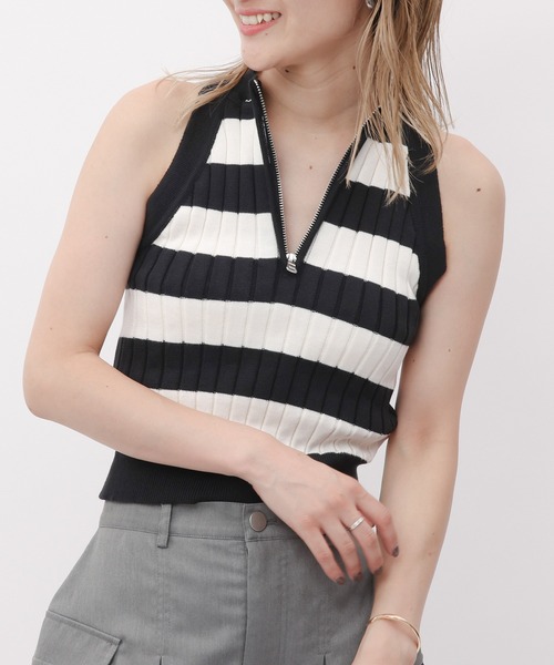 SPIRALGIRL(スパイラルガール)の「ハーフZIPアメスリニットトップス(ニット/セーター・レディース・ベージュ系/ブラック系/ブラック・FREE)」の16枚目の写真