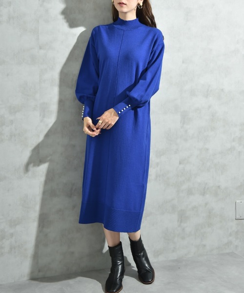 INTERPLANET(インタープラネット)の「袖口BACKパールデザインニットワンピース(ワンピース・レディース・グレー/ブルー/ブラック/チャコールグレー/ネイビー・FREE/LARGE)」の5枚目の写真