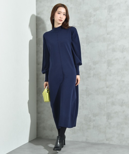 セール】袖口BACKパールデザインニットワンピース（ワンピース