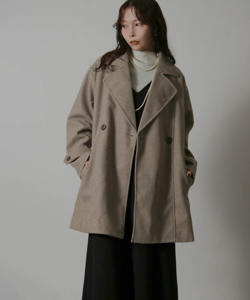 Social GIRL(ソーシャルガール)の「【ベルト付き】ダブルボタン ミドル丈 Aライン チェスターコート テーラードコート(チェスターコート・レディース・ブラック/グレイッシュベージュ/アイボリー/ホワイト系その他/ベージュ系その他/グレー系その他/ブラウン系その他・M/L)」の5枚目の写真