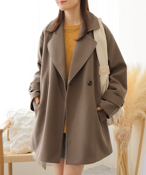 Social GIRL(ソーシャルガール)の「【ベルト付き】ダブルボタン ミドル丈 Aライン チェスターコート テーラードコート(チェスターコート・レディース・ブラック/グレイッシュベージュ/アイボリー/ホワイト系その他/ベージュ系その他/グレー系その他/ブラウン系その他・M/L)」の7枚目の写真