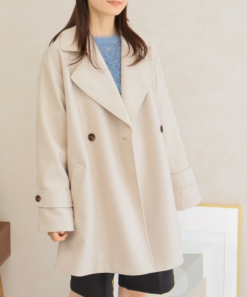 Social GIRL(ソーシャルガール)の「【ベルト付き】ダブルボタン ミドル丈 Aライン チェスターコート テーラードコート(チェスターコート・レディース・ブラック/グレイッシュベージュ/アイボリー/ホワイト系その他/ベージュ系その他/グレー系その他/ブラウン系その他・M/L)」の2枚目の写真