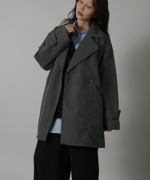 セール】【ベルト付き】ダブルボタンミドル丈Aラインチェスターコート