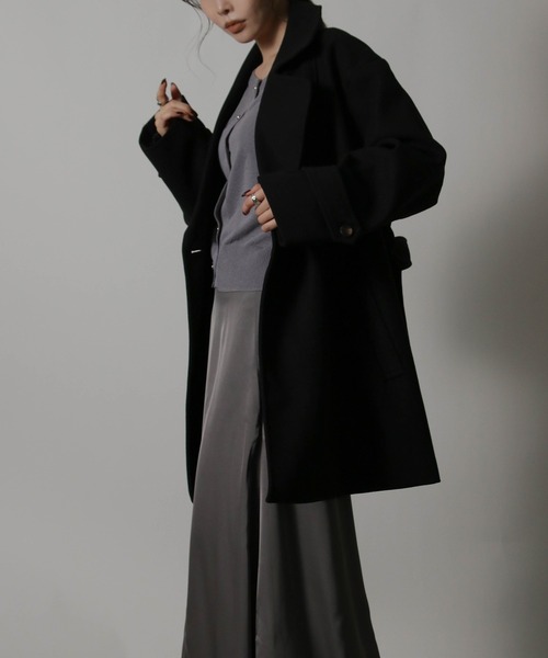 セール】【ベルト付き】ダブルボタンミドル丈Aラインチェスターコート