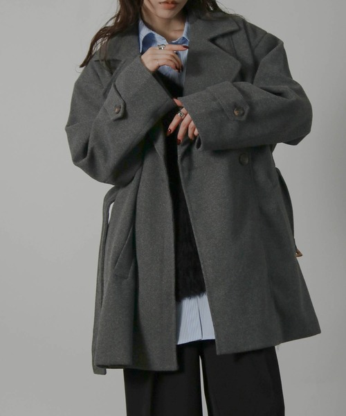 Social GIRL(ソーシャルガール)の「【ベルト付き】ダブルボタン ミドル丈 Aライン チェスターコート テーラードコート(チェスターコート・レディース・ブラック/グレイッシュベージュ/アイボリー/ホワイト系その他/ベージュ系その他/グレー系その他/ブラウン系その他・M/L)」の19枚目の写真