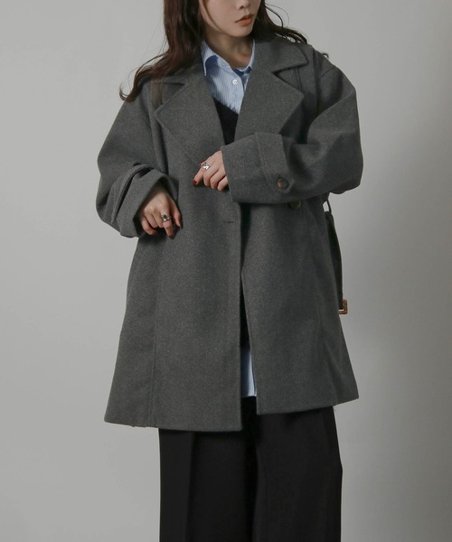 Social GIRL(ソーシャルガール)の「【ベルト付き】ダブルボタン ミドル丈 Aライン チェスターコート テーラードコート(チェスターコート・レディース・ブラック/グレイッシュベージュ/アイボリー/ホワイト系その他/ベージュ系その他/グレー系その他/ブラウン系その他・M/L)」の21枚目の写真
