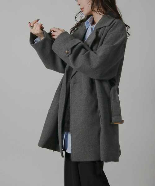 Social GIRL(ソーシャルガール)の「【ベルト付き】ダブルボタン ミドル丈 Aライン チェスターコート テーラードコート(チェスターコート・レディース・ブラック/グレイッシュベージュ/アイボリー/ホワイト系その他/ベージュ系その他/グレー系その他/ブラウン系その他・M/L)」の22枚目の写真