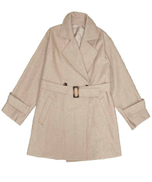 Social GIRL(ソーシャルガール)の「【ベルト付き】ダブルボタン ミドル丈 Aライン チェスターコート テーラードコート(チェスターコート・レディース・ブラック/グレイッシュベージュ/アイボリー/ホワイト系その他/ベージュ系その他/グレー系その他/ブラウン系その他・M/L)」の8枚目の写真