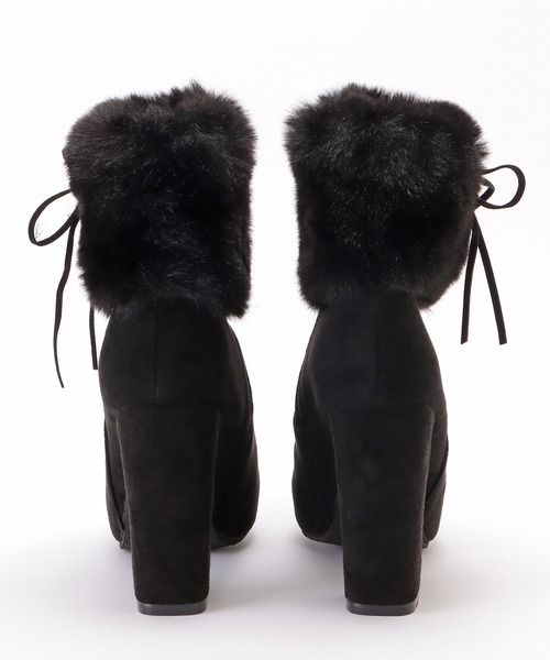 セール】スエード調ファー付きハイヒールショートブーツ（ブーツ