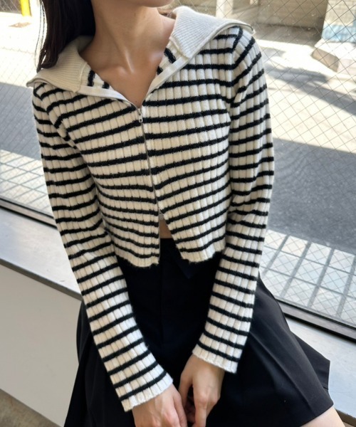 OLIVE des OLIVE(オリーブデオリーブ)の「ふわふわダブルジップリブニット 1032050280(ニット/セーター・レディース・ブラック/サックスブルー/ブラック系その他/イエロー/トップグレー/オフホワイト・FREE)」の4枚目の写真