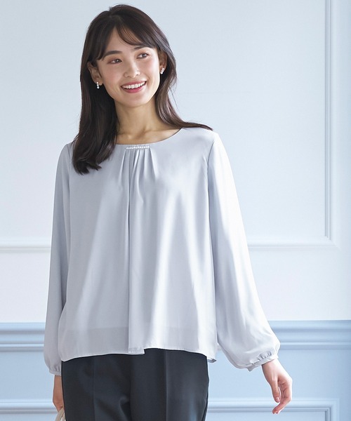 coca(coca)(コカ)の「インナー付きパールブラウス(シャツ/ブラウス・レディース・ライトグレー/ホワイト・L/M)」の1枚目の写真