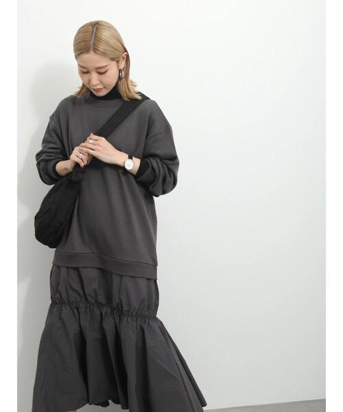 Samansa Mos2 blue（サマンサモスモスブルー）の「裏毛ドッキングワンピース（ワンピース・レディース・カーキ/ブラック/チャコールグレー・F）」の7枚目の写真