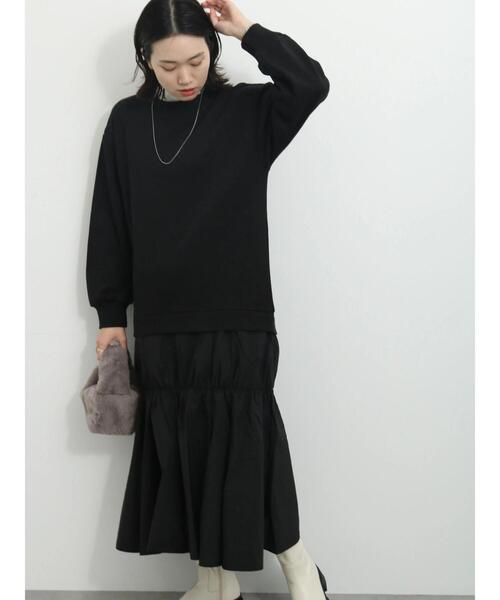 Samansa Mos2 blue（サマンサモスモスブルー）の「裏毛ドッキングワンピース（ワンピース・レディース・カーキ/ブラック/チャコールグレー・F）」の9枚目の写真