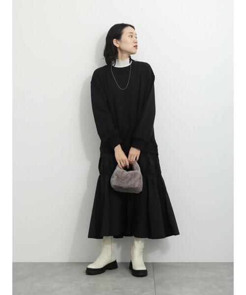 Samansa Mos2 blue（サマンサモスモスブルー）の「裏毛ドッキングワンピース（ワンピース・レディース・カーキ/ブラック/チャコールグレー・F）」の11枚目の写真