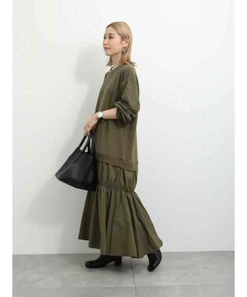 Samansa Mos2 blue（サマンサモスモスブルー）の「裏毛ドッキングワンピース（ワンピース・レディース・カーキ/ブラック/チャコールグレー・F）」の14枚目の写真
