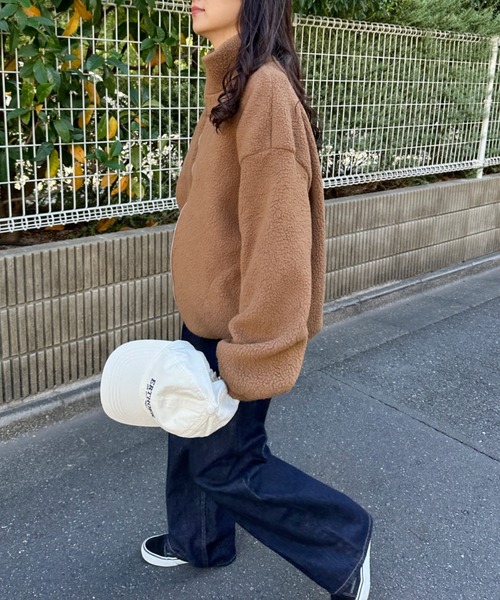 CLEA(クレア)の「ボアフリースハイネックジップアップブルゾン(ブルゾン・レディース・アイボリー/ブラウン・FREE)」の5枚目の写真