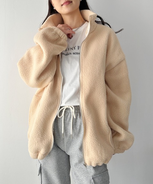 CLEA(クレア)の「ボアフリースハイネックジップアップブルゾン(ブルゾン・レディース・アイボリー/ブラウン・FREE)」の13枚目の写真