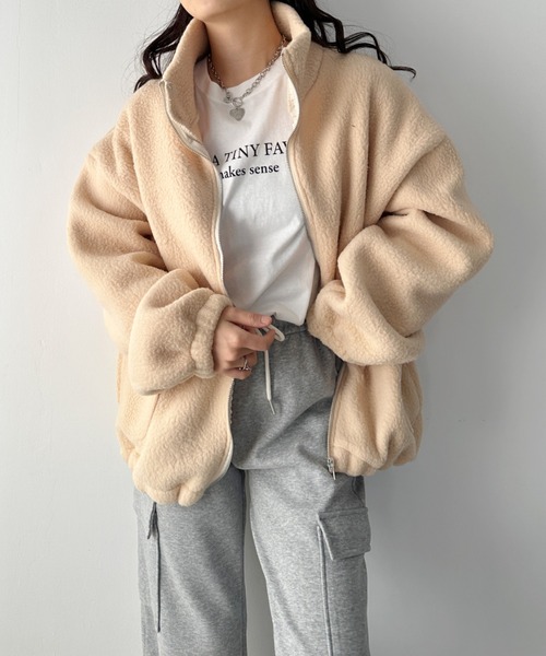 CLEA(クレア)の「ボアフリースハイネックジップアップブルゾン(ブルゾン・レディース・アイボリー/ブラウン・FREE)」の12枚目の写真