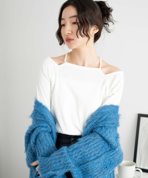 WEGO（ウィゴー）の「WEGO/ネックデザインロンT（Tシャツ/カットソー・レディース・オフホワイト/サックスブルー・FREE）」の2枚目の写真