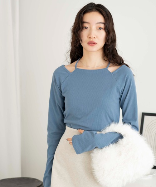 WEGO（ウィゴー）の「WEGO/ネックデザインロンT（Tシャツ/カットソー・レディース・オフホワイト/サックスブルー・FREE）」の13枚目の写真