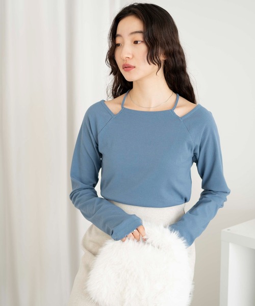 WEGO（ウィゴー）の「WEGO/ネックデザインロンT（Tシャツ/カットソー・レディース・オフホワイト/サックスブルー・FREE）」の14枚目の写真