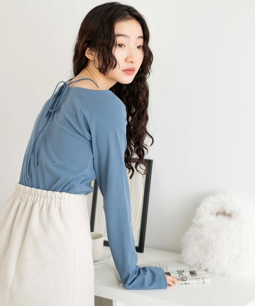 WEGO（ウィゴー）の「WEGO/ネックデザインロンT（Tシャツ/カットソー・レディース・オフホワイト/サックスブルー・FREE）」の8枚目の写真