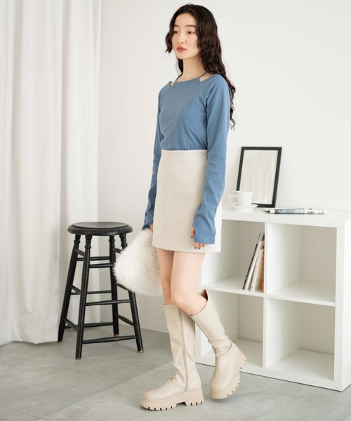 WEGO（ウィゴー）の「WEGO/ネックデザインロンT（Tシャツ/カットソー・レディース・オフホワイト/サックスブルー・FREE）」の4枚目の写真