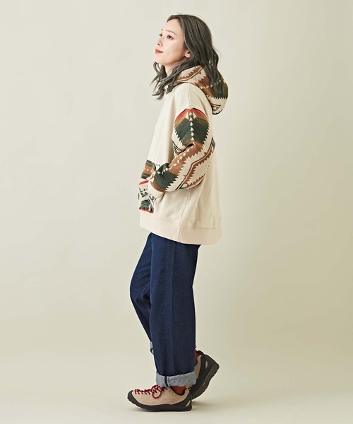 CUBE SUGAR（キューブシュガー）の「スウェット×ジャガードプルオーバーパーカー（パーカー・レディース・ナチュラル/ブラック/カーキ・M）」の5枚目の写真