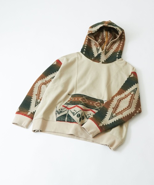 CUBE SUGAR（キューブシュガー）の「スウェット×ジャガードプルオーバーパーカー（パーカー・レディース・ナチュラル/ブラック/カーキ・M）」の14枚目の写真