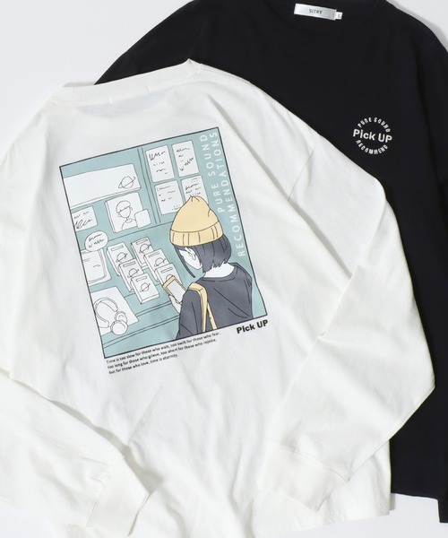 SITRY(シトリー)の「SITRY Girl Illustration Back Print T-shirt/別注 オーバーサイズ ガール イラスト バックプリント ワンポイント刺繍 長袖Tシャツ ロンT レディース メンズ(Tシャツ/カットソー・メンズ・ホワイト/ブラック/ホワイト系その他2/ブラック系その他2/ホワイト系その他/ブラック系その他・M/L/XL)」の2枚目の写真