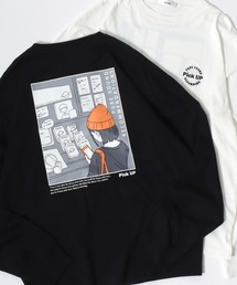 SITRY Girl Illustration Back Print T-shirt/別注 オーバーサイズ ガール イラスト バックプリント ワンポイント刺繍 長袖Tシャツ ロンT レディース メンズ