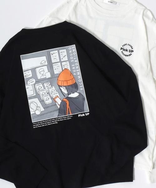 SITRY(シトリー)の「SITRY Girl Illustration Back Print T-shirt/別注 オーバーサイズ ガール イラスト バックプリント ワンポイント刺繍 長袖Tシャツ ロンT レディース メンズ(Tシャツ/カットソー・メンズ・ホワイト/ブラック/ホワイト系その他2/ブラック系その他2/ホワイト系その他/ブラック系その他・M/L/XL)」の5枚目の写真