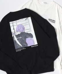 SITRY Girl Illustration Back Print T-shirt/別注 オーバーサイズ ガール イラスト バックプリント ワンポイント刺繍 長袖Tシャツ ロンT レディース メンズ
