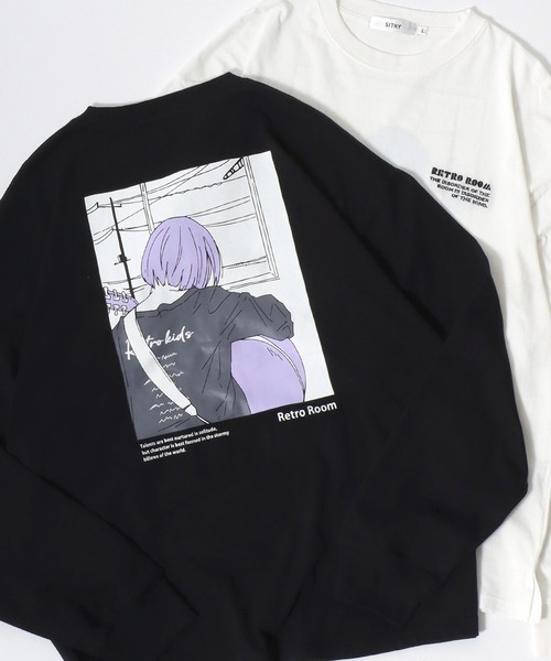 SITRY(シトリー)の「SITRY Girl Illustration Back Print T-shirt/別注 オーバーサイズ ガール イラスト バックプリント ワンポイント刺繍 長袖Tシャツ ロンT レディース メンズ(Tシャツ/カットソー・メンズ・ホワイト/ブラック/ホワイト系その他2/ブラック系その他2/ホワイト系その他/ブラック系その他・M/L/XL)」の6枚目の写真