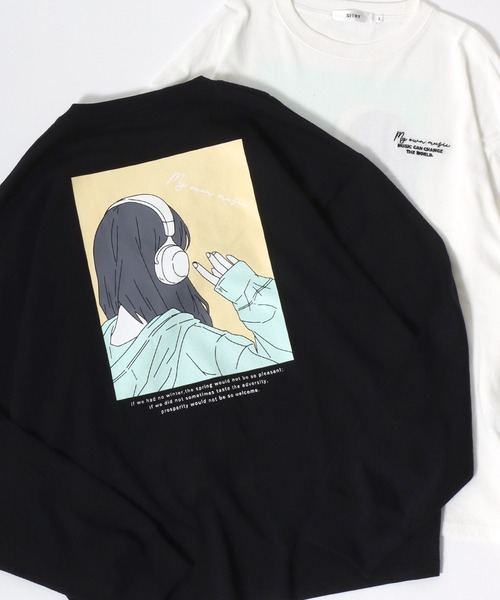 SITRY(シトリー)の「SITRY Girl Illustration Back Print T-shirt/別注 オーバーサイズ ガール イラスト バックプリント ワンポイント刺繍 長袖Tシャツ ロンT レディース メンズ(Tシャツ/カットソー・メンズ・ホワイト/ブラック/ホワイト系その他2/ブラック系その他2/ホワイト系その他/ブラック系その他・M/L/XL)」の4枚目の写真